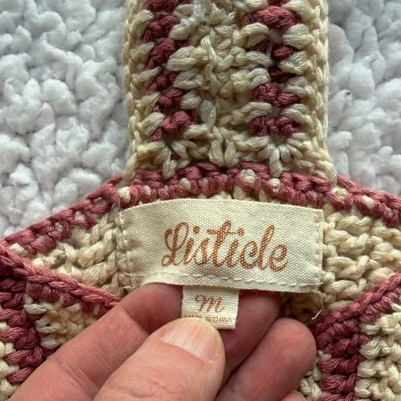 Listicle Cream and Dusty Rose Crochet Striped Tank Top - Picture 3 of 4